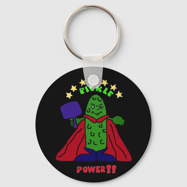 XX- Pickle Power Superhero Pickleball Cartoon Key Ring (Front)