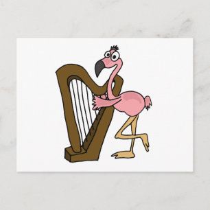 XX- Pink Flamingo Playing Harp Postcard