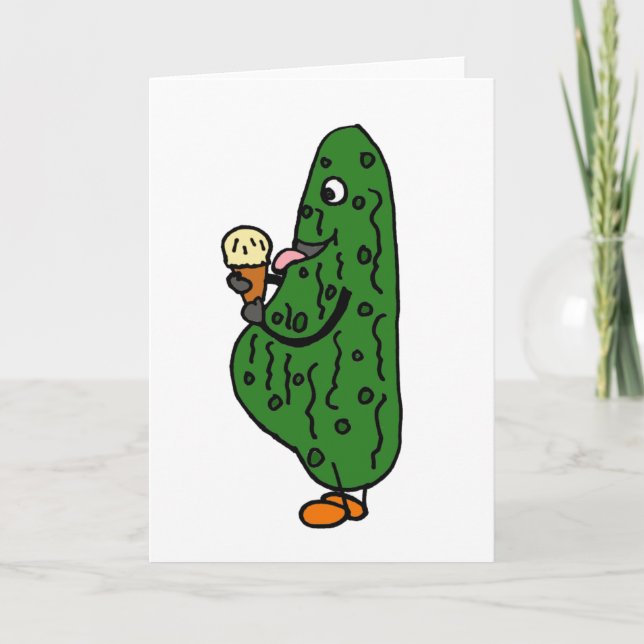 XX- Pregnant Pickle Eating Ice Cream Cartoon Card (Front)