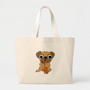 XX- Pug Playing Saxophone Cartoon Large Tote Bag