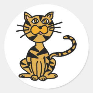 XX- Striped Cat Cartoon Classic Round Sticker