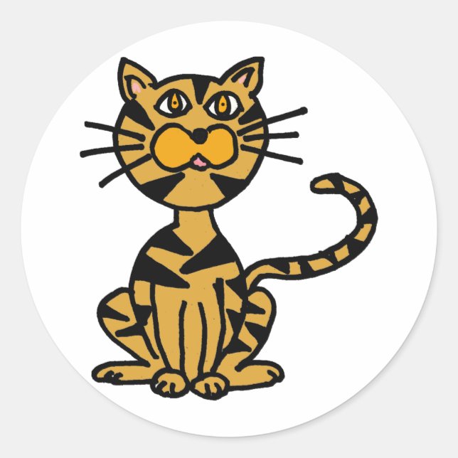 XX- Striped Cat Cartoon Classic Round Sticker (Front)