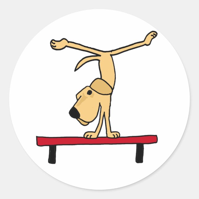 XX- Yellow Labrador on Balance Beam Cartoon Classic Round Sticker (Front)