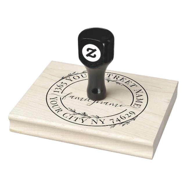 XXL Botanical Script Modern Round Return Address Rubber Stamp (Stamp)