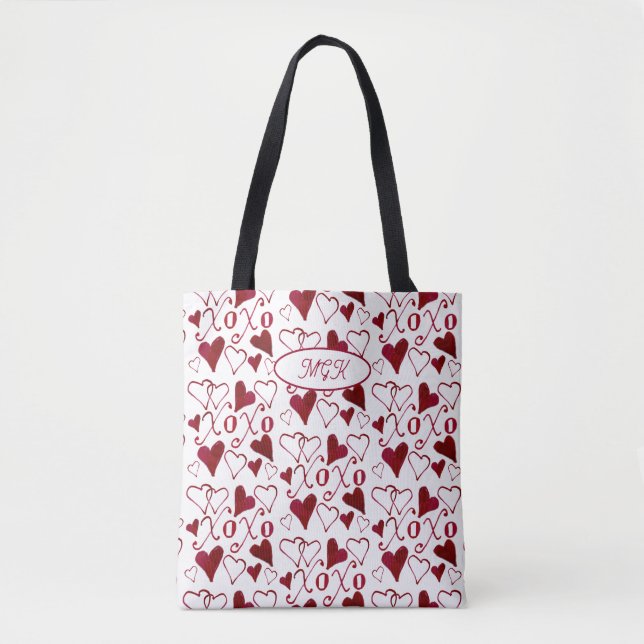 XXOO Hand-Illustrated Coquette Valentine's Day Tote Bag (Front)