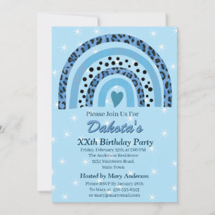 XXth Leopard Print Boho Rainbow Birthday Party Invitation