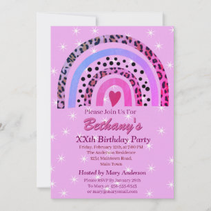 XXth Leopard Print Boho Rainbow Birthday Party     Invitation