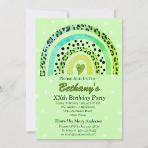 XXth Leopard Print Boho Rainbow Birthday Party Invitation