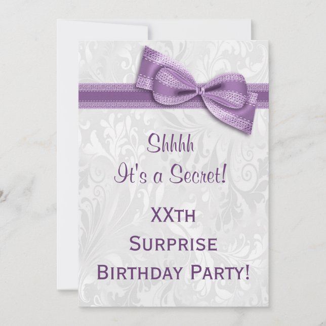 XXth SURPRISE Birthday Party Damask and Bow Invitation (Front)