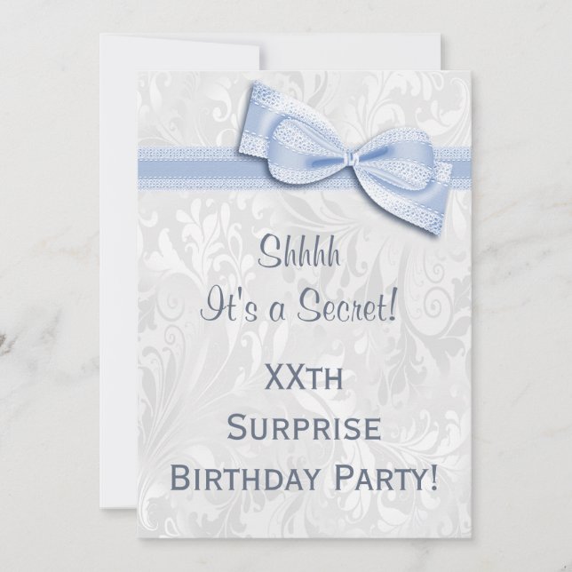 XXth SURPRISE Birthday Party Damask and Bow Invitation (Front)