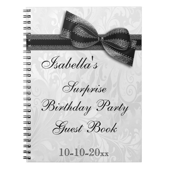 XXth SURPRISE Birthday Party Damask and Bow Notebook (Front)