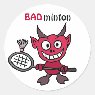 XY- Devil Playing BADminton Cartoon Classic Round Sticker
