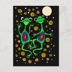 XY- Frogs Dancing in the Moonlight Folk Art Postcard