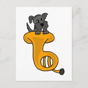 XY- Grey Puppy Dog in a Tuba cartoon Postcard