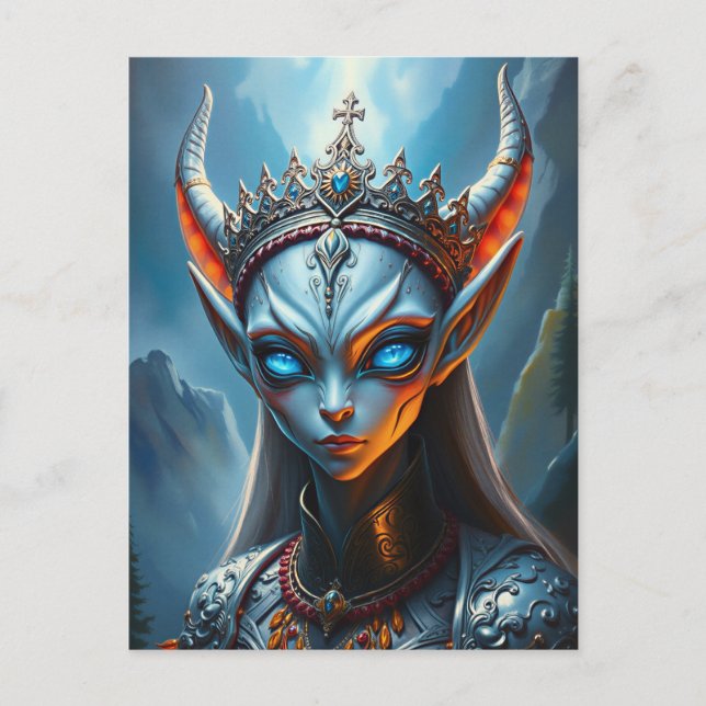 Xylanthia Horned Oracle Elf Queen - Dark Fantasy Postcard (Front)