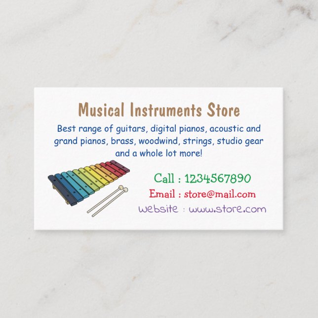 Xylophone cartoon illustration business card (Front)