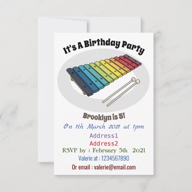 Xylophone cartoon illustration invitation (Front)