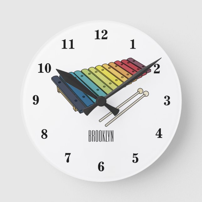 Xylophone cartoon illustration round clock (Front)