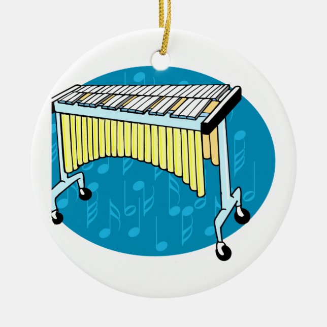 Xylophone graphic with blue background ceramic tree decoration (Front)