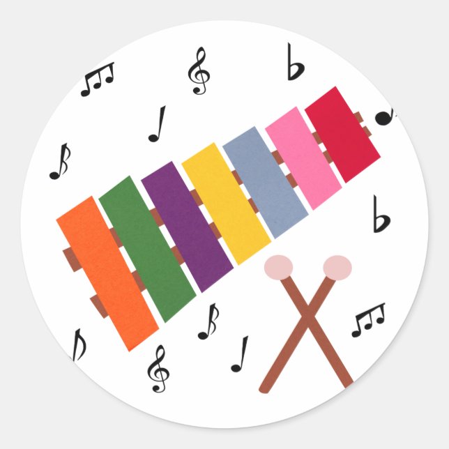 Xylophone Multicolored Musical Instrument Cartoon Classic Round Sticker (Front)