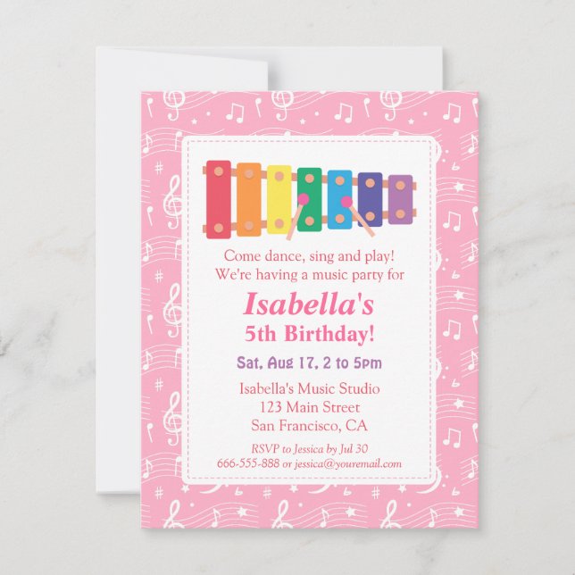 Xylophone Music Themed Birthday Party Invitation (Front)