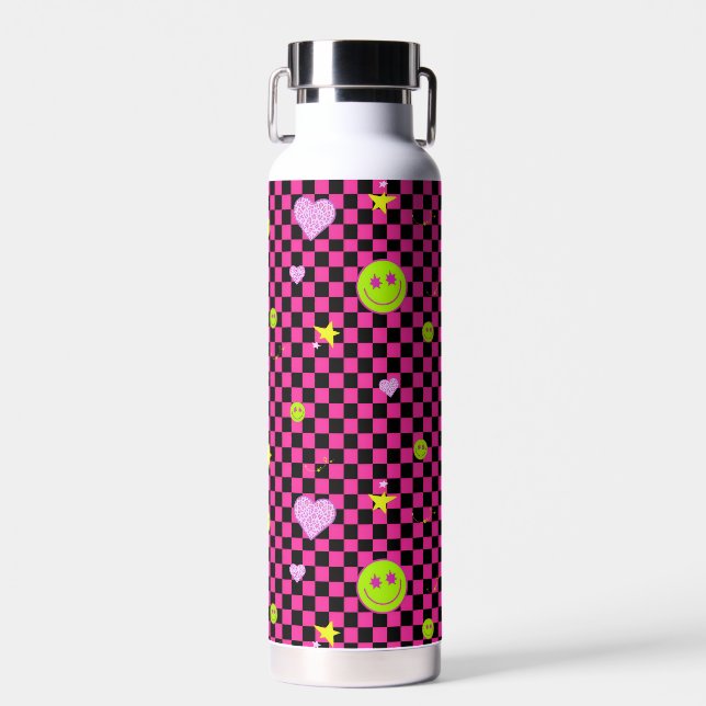 Y2Kビビッドピンクがかわいい市松模様♡  WATER BOTTLE (Front)