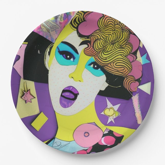 Y2K 90s/80s Paper Collage Party Plates (Front)