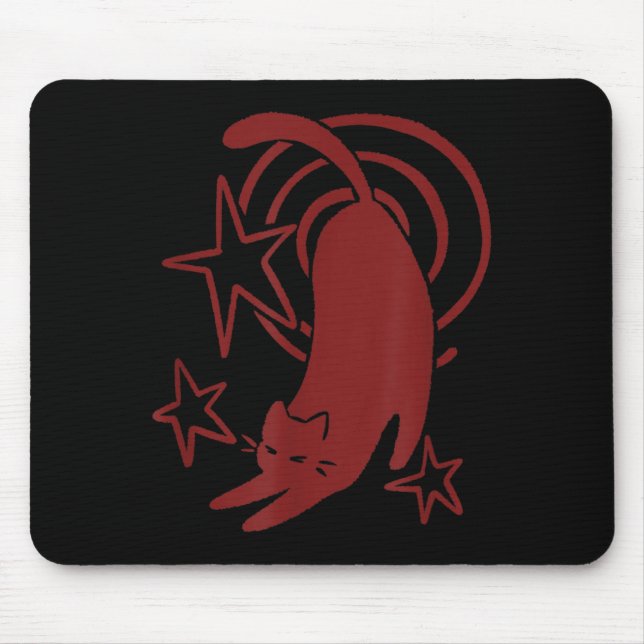 Y2K 90s Cute Sleepy Tomcat Cat Stretching Under Mouse Mat (Front)