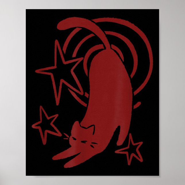 Y2K 90s Cute Sleepy Tomcat Cat Stretching Under Poster (Front)