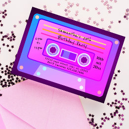 Y2k 90's Purple Vaporwave Cassette Birthday Party Invitation