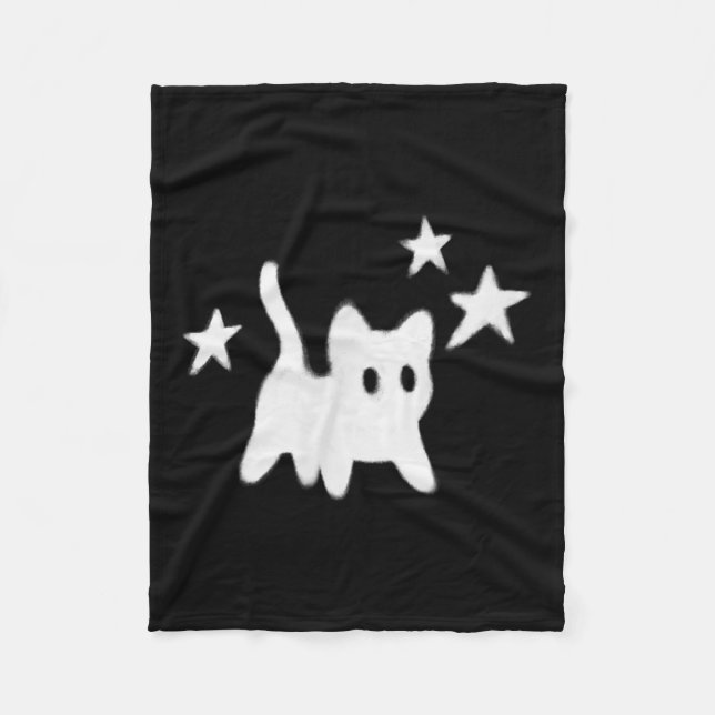 Y2k 90s Scary Tomcat Cat Is Scared Under Starry  Fleece Blanket (Front)