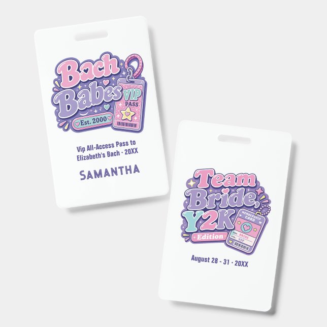 Y2K Bachelorette VIP Pass Team Bride Credential ID Badge (Front & Back)