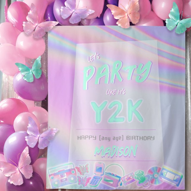 Y2K birthday party iridescent rainbow backdrop Tapestry (Creator Uploaded)