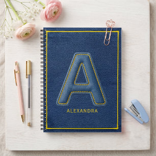 Y2K Blue Denim Monogram "A" Back to School Notebook