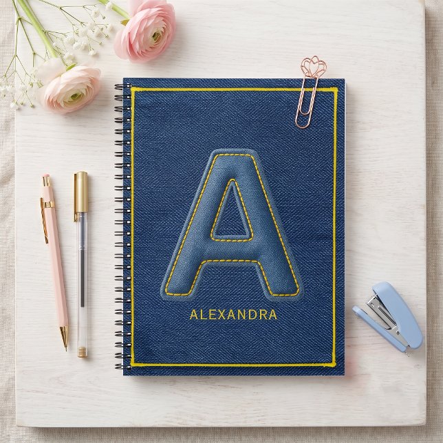 Y2K Blue Denim Monogram "A" Back to School Notebook (Creator Uploaded)