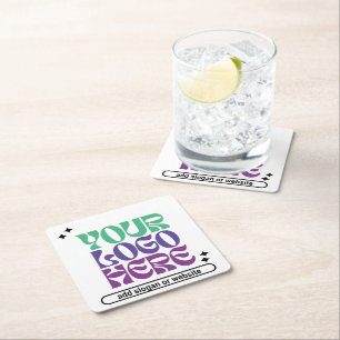 Y2k Business Logo Retrowave Cute Stars Square Paper Coaster