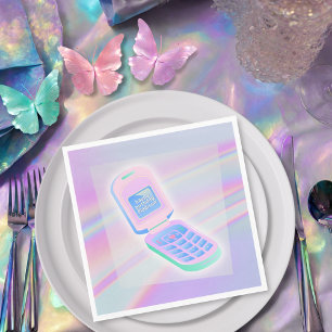 Y2K cell phone text iridescent happy birthday name Napkin