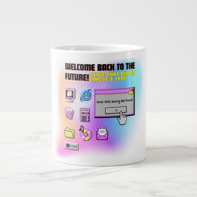 Y2K Click Here Retro Desktop Aesthetic Tee Large Coffee Mug (Front)