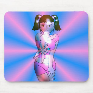 Y2K Cyber Anime Girl Pink Starburst Mouse Pad