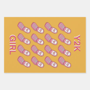 Y2K Flip Phones Heart Pattern Wrapping Paper Sheet