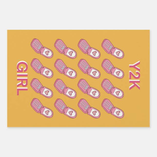 Y2K Flip Phones Heart Pattern  Wrapping Paper Sheet (Front)