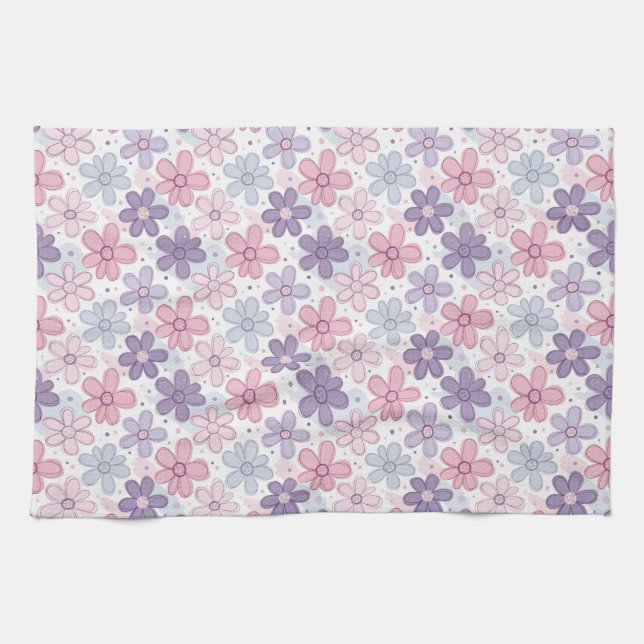 Y2K Flower Seamless Pattern Tea Towel (Horizontal)