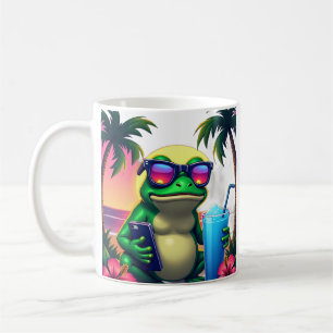 Y2K Grumpy Frog Vaporwave Retro Tropical Sunset Ae Coffee Mug