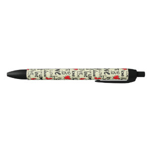 Y2K Grunge Love Typography Pattern Black Ink Pen