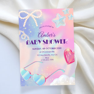 Y2k hologram cute baby shower invitation
