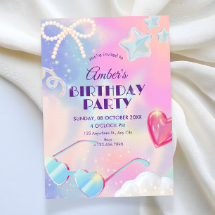 Y2k hologram cute birthday invitation