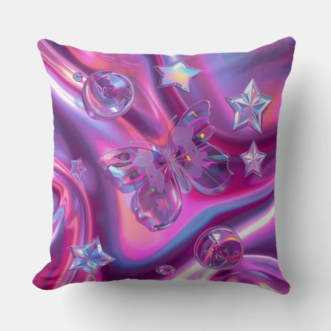 Y2K Holographic Throw Pillow | Hot Pink & Chrome