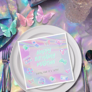 Y2K party iridescent rainbow happy birthday name Napkin