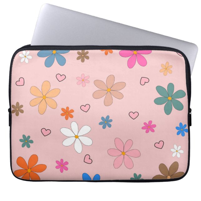 Y2K Pink Floral Retro 2000s Aesthetic Gift for Her Laptop Sleeve (Front)