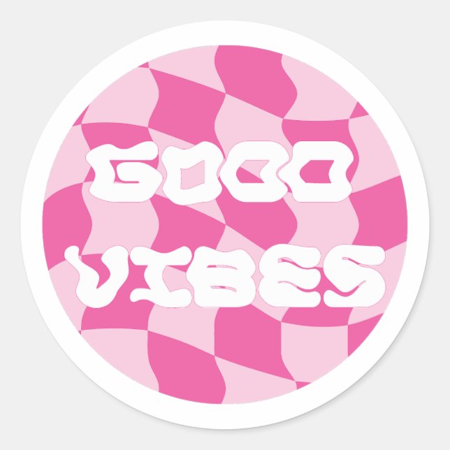 Y2K Pink Good Vibes Pattern Classic Round Sticker (Front)